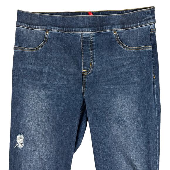 Spanx Size XL Distressed Ankle Skinny Jean Medium Wash High Rise Pull On Blue - Picture 2 of 10
